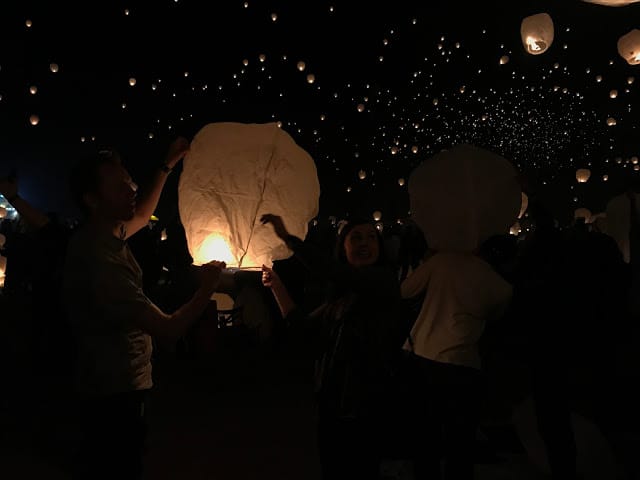 Setting off lanterns at the Lantern Festival. 