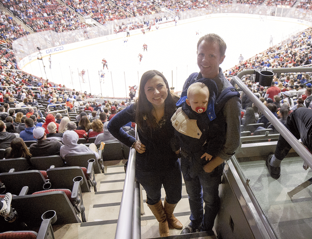 Family attending an NHL hockey game. 