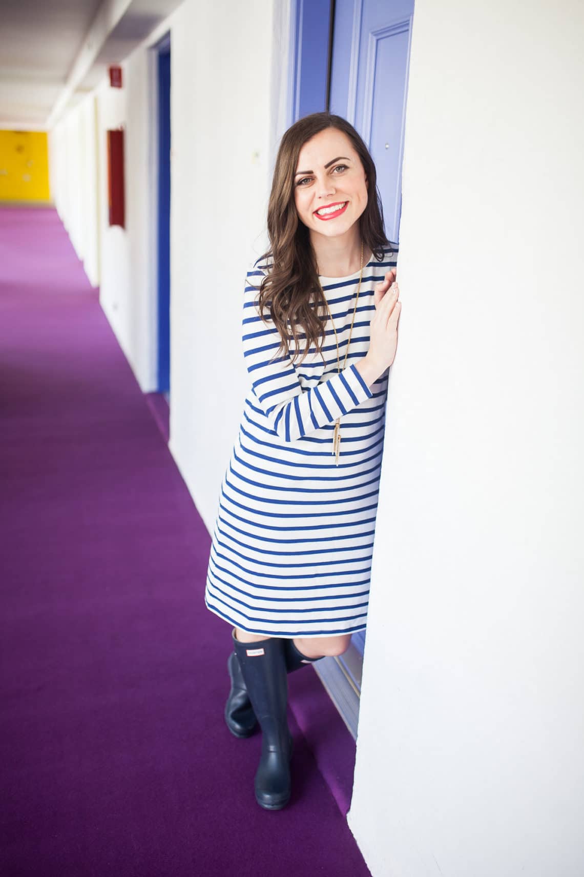 Striped dress with boots. 