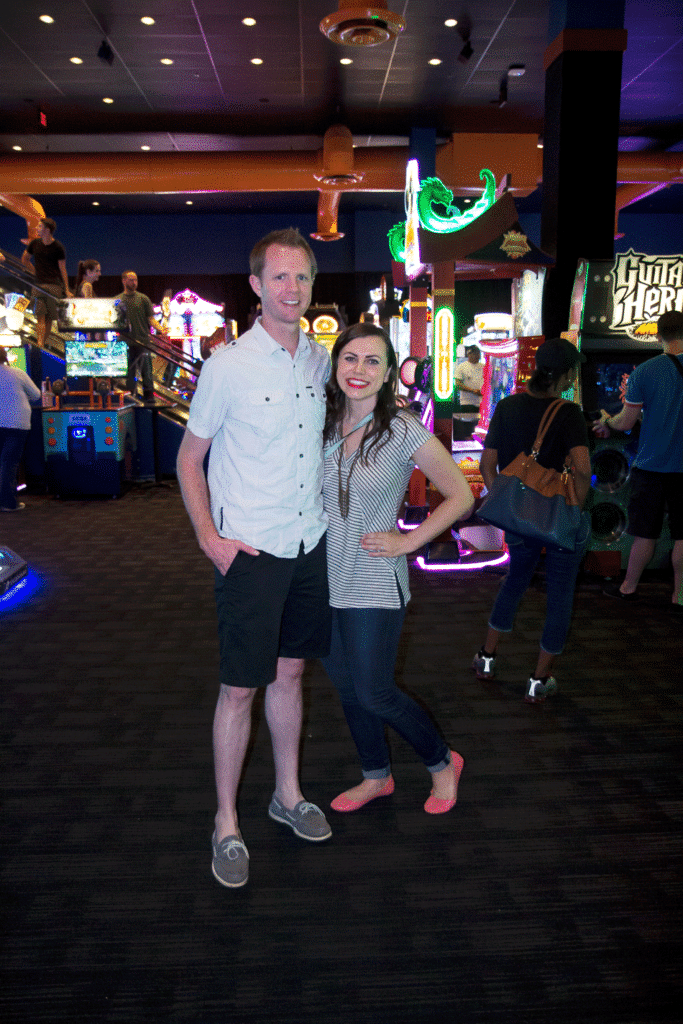 Couple out on a Dave and Buster date night. 