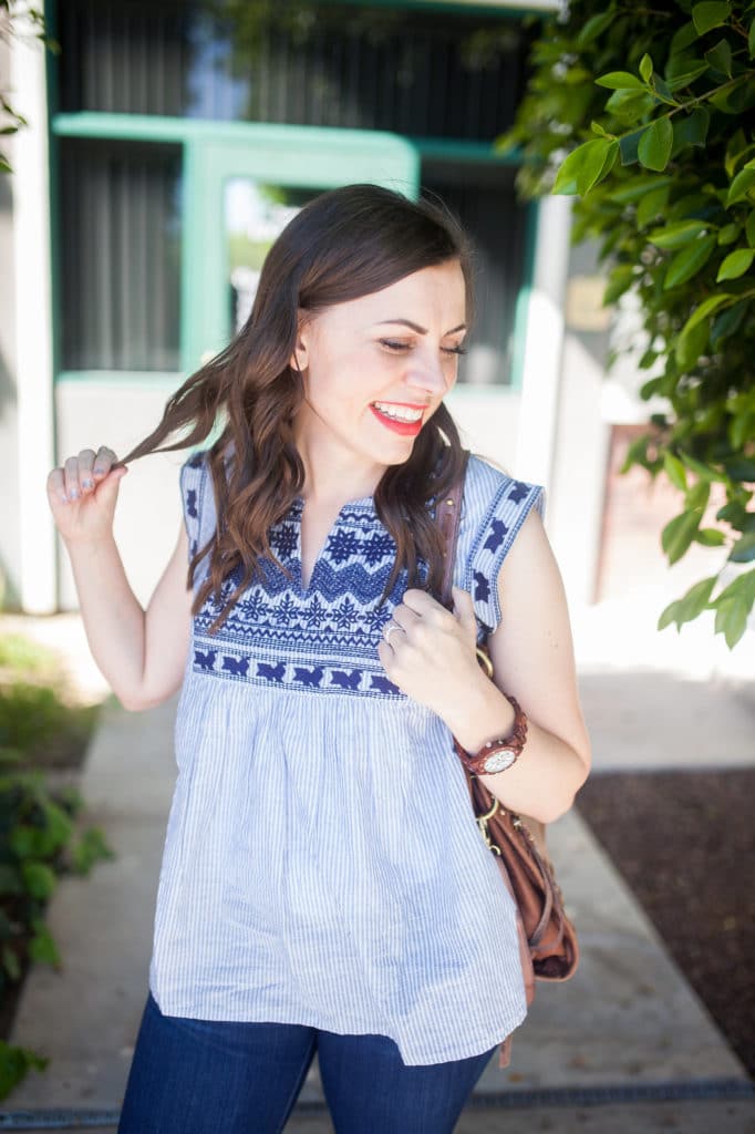 Blue embroidered top. 