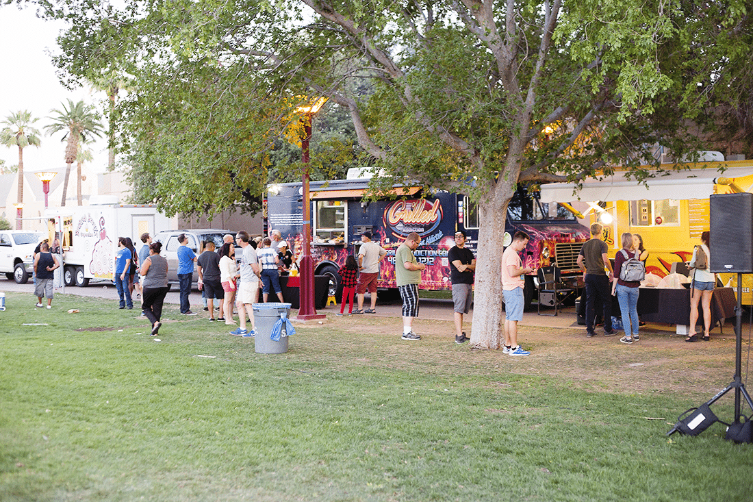 Food truck street food and enjoy a classic movie outdoors. 