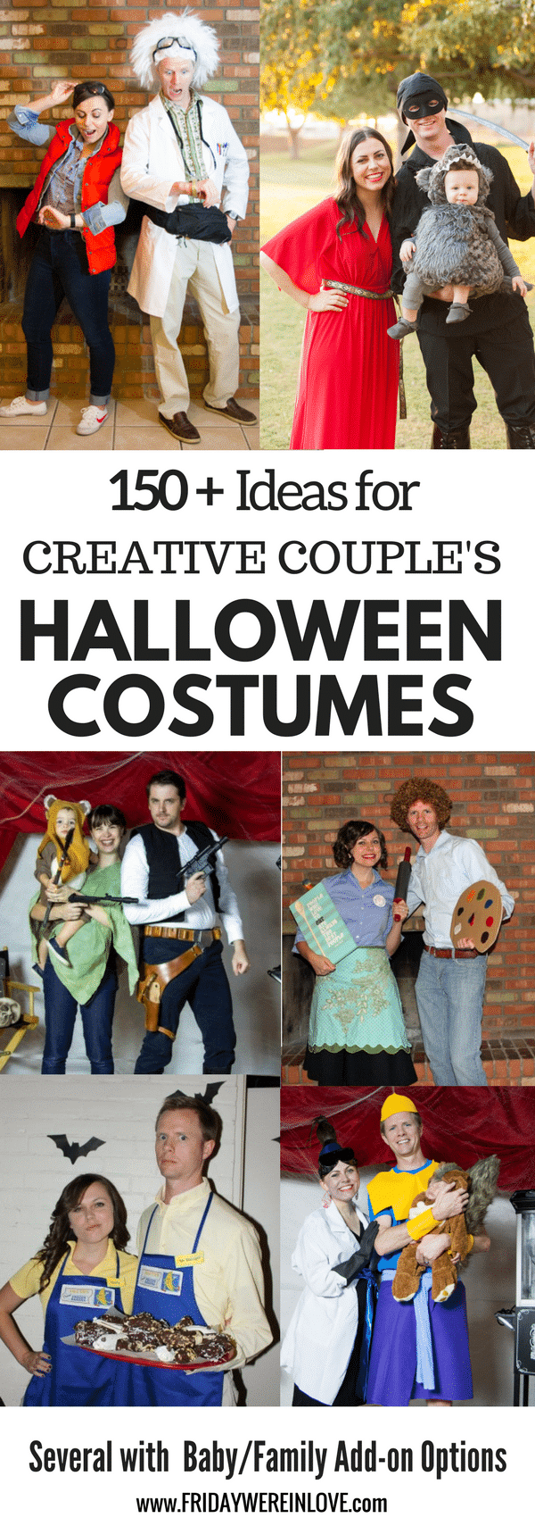 150 plus creative couple's Halloween Costume Ideas, with several that include easy family Halloween Costumes to add a themed family Halloween costume with a baby or young children