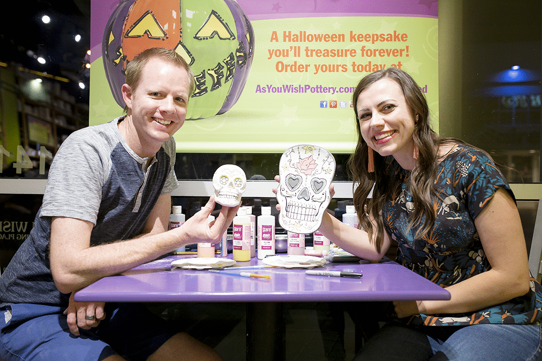 Paint your own pottery studio date night: Paint sugar skull pottery for the perfect creative date night! idea!