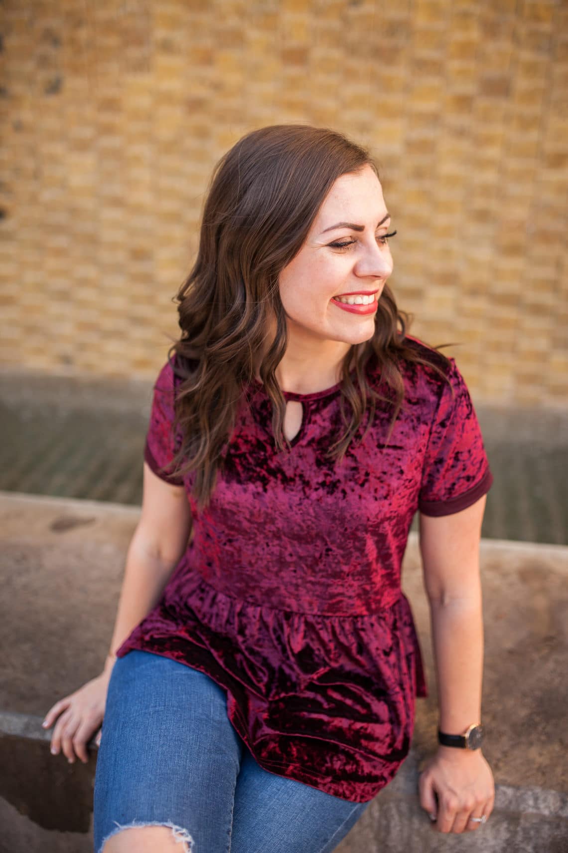 Velvet top: Burgundy velvet top in peplum