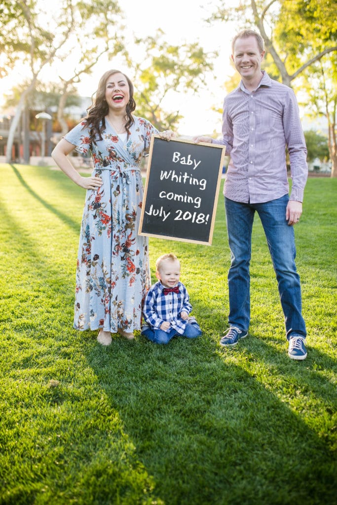 Infertility pregnancy announcement with a chalkboard. 