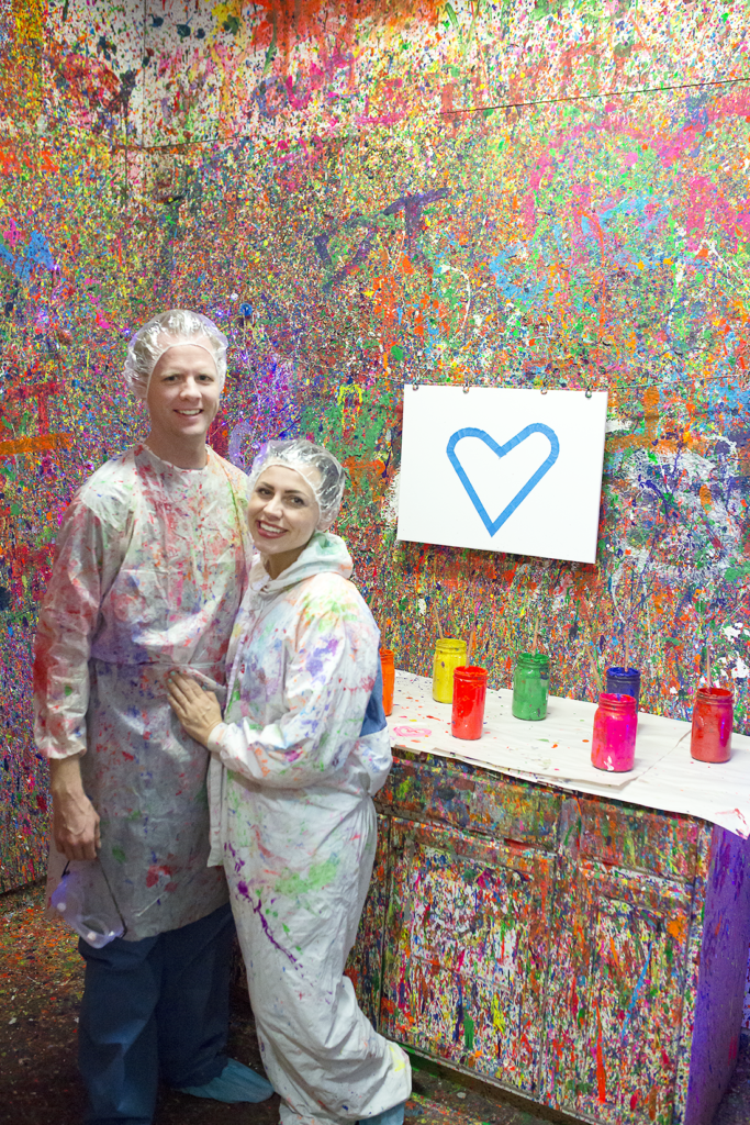 Paint splatter studio fun date idea. 