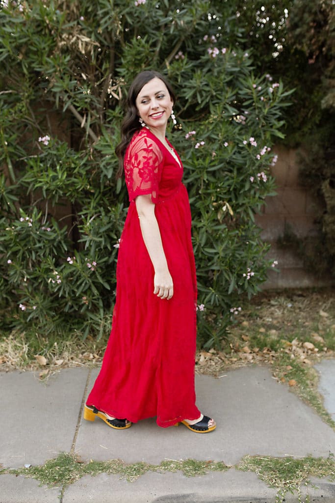 Red maternity dress. 