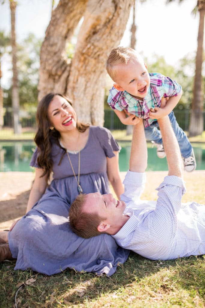 Fun family pose for anniversary pictures