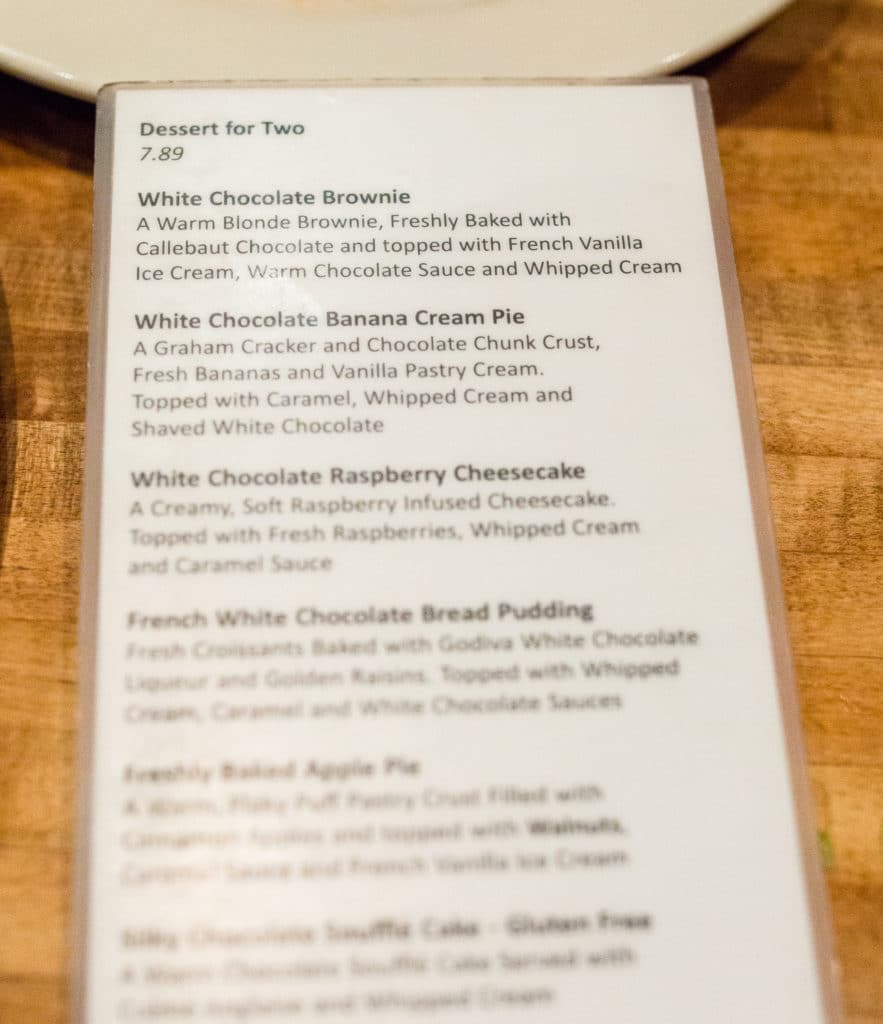 The White Chocolate Grill Menu