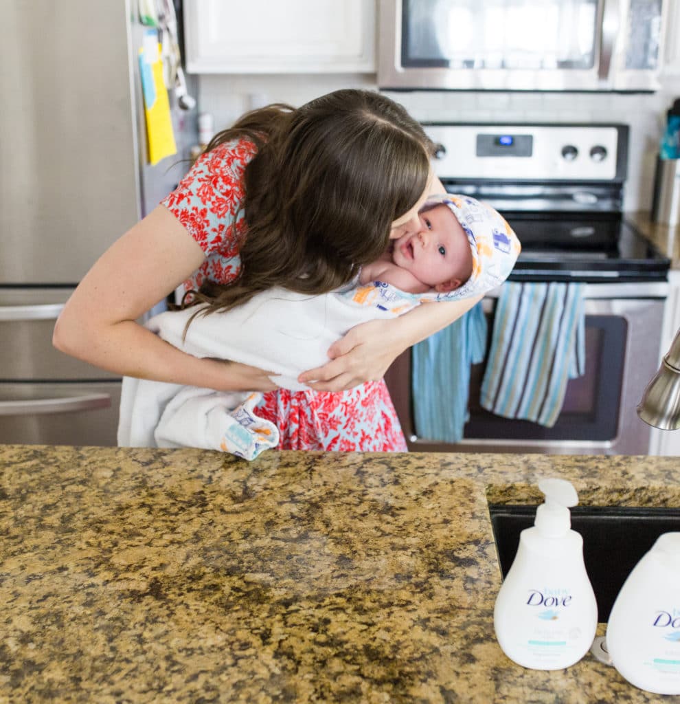 Calming down a baby before bedtime. 