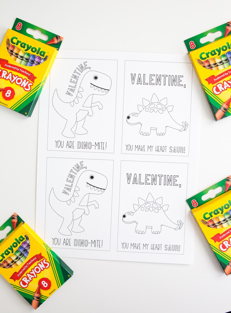 Dinosaur Valentines Card to Color
