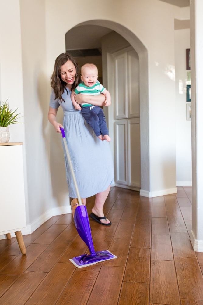 keep house clean with a mobile baby