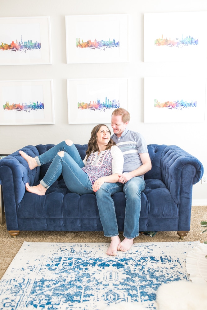 At home date ideas with a couple on the couch at home. 