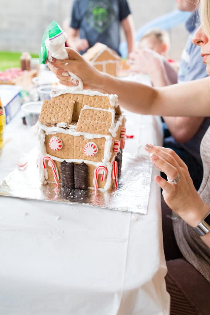 Holiday houses party making your own gingerbread houses out of graham crackers. 
