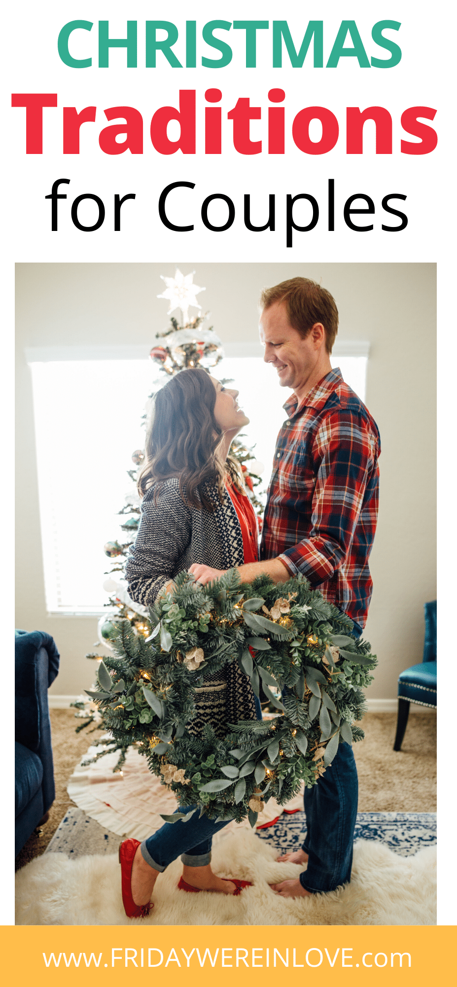 Fun Christmas Tradition Ideas for Couples Pinterest pin. 