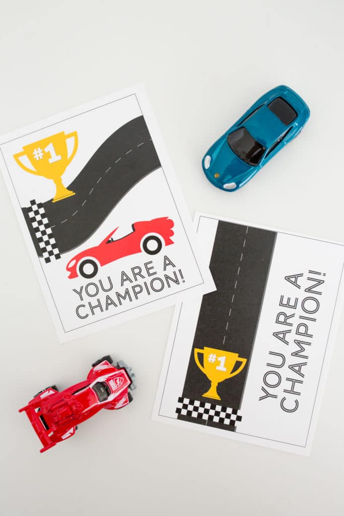 Race car Valentine printable cards. 