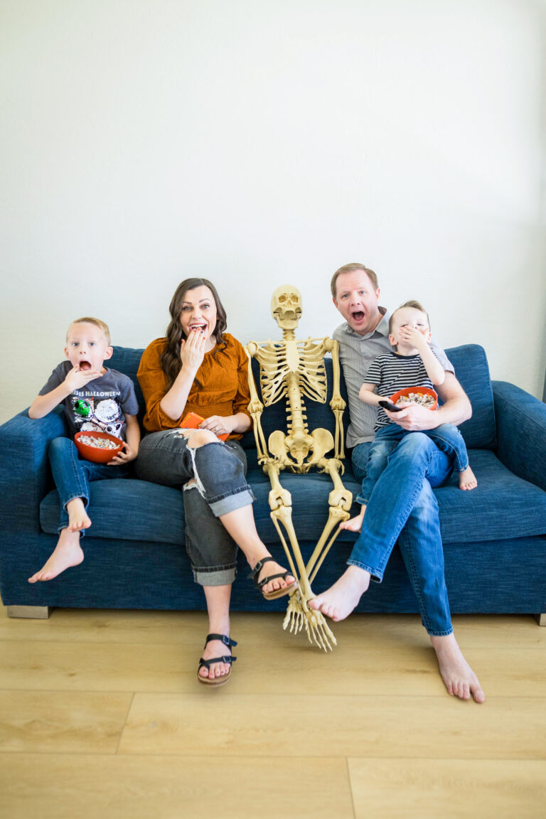 Family ready for a Halloween movie night. 