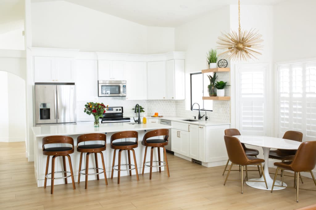 Midcentury Modern white kitchen. 