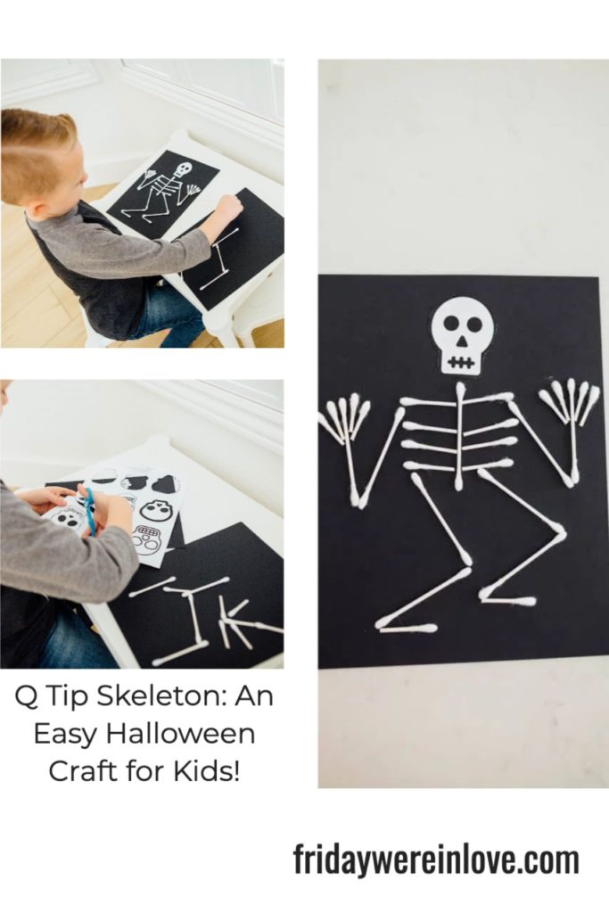 Q Tip Skeleton easy Halloween craft for kids. 