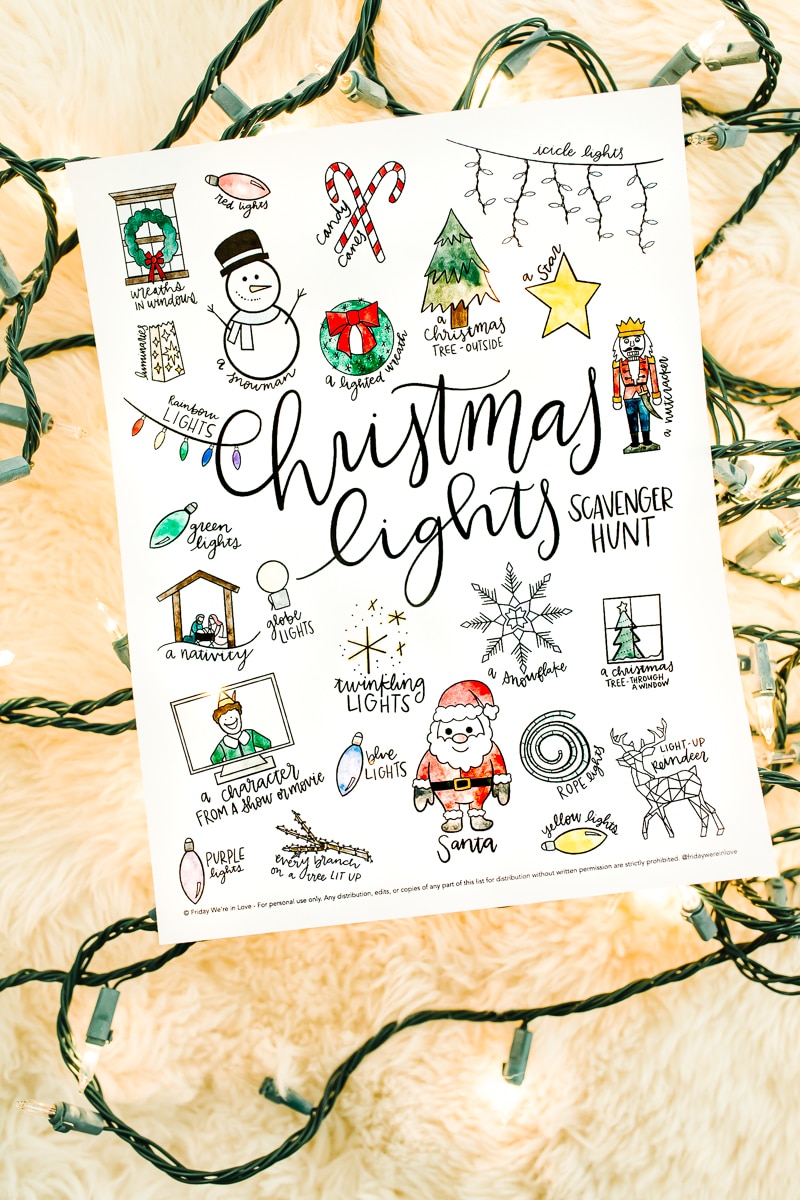 Christmas Lights Scavenger Hunt printable page. 