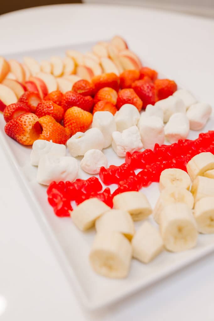 Chocolate fondue for a Valentine\'s Day fondue family dinner. 