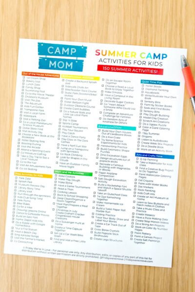 Summer Activities for Kids Free Printable