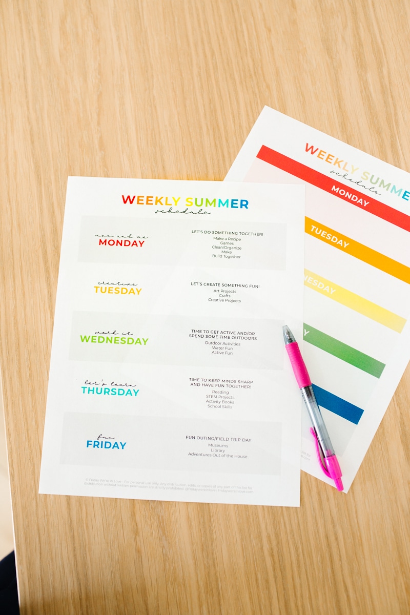 Summer Schedule for Kids with Free Printable