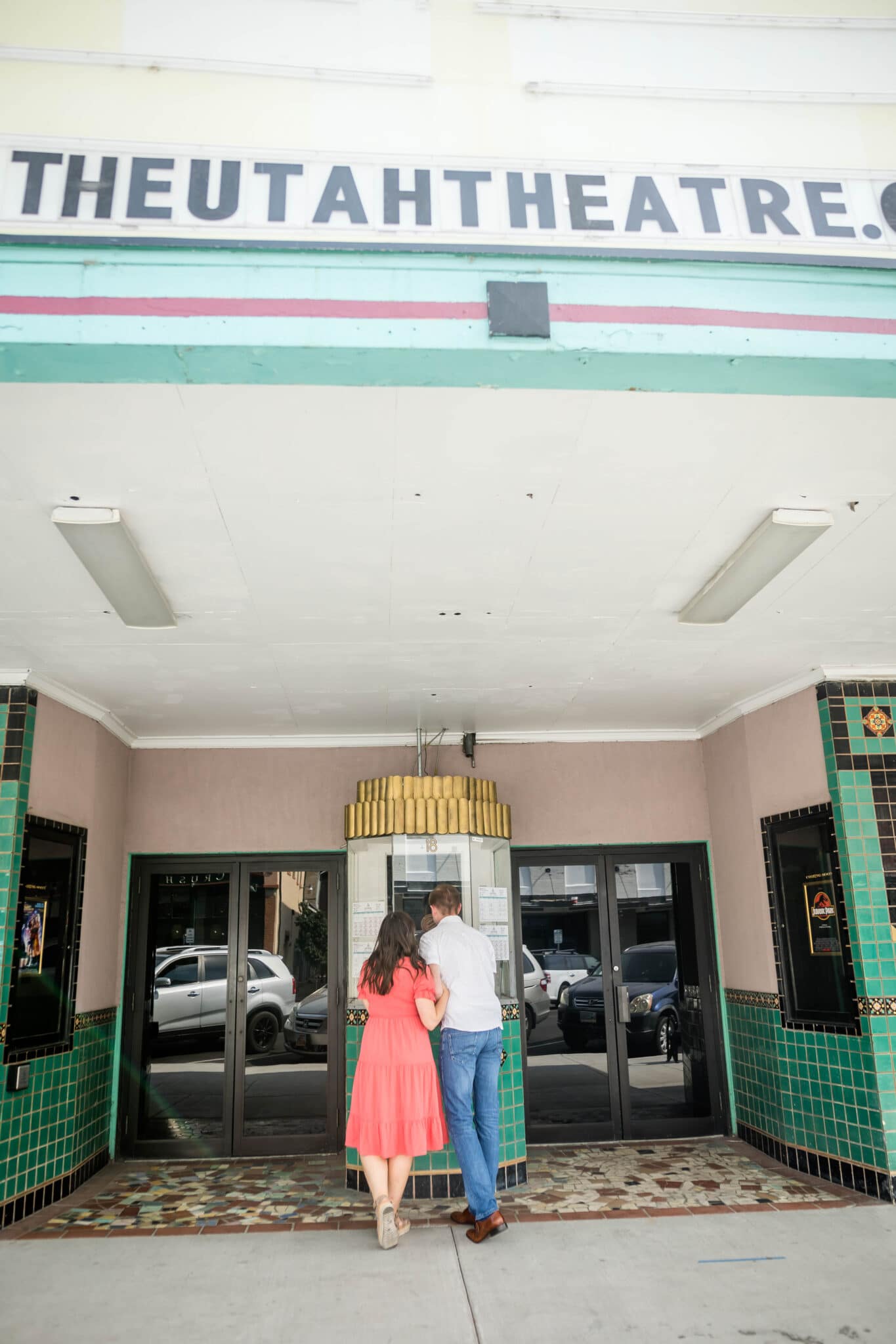 A couple heading out for a date night at the Utah Theater Logan Utah. 