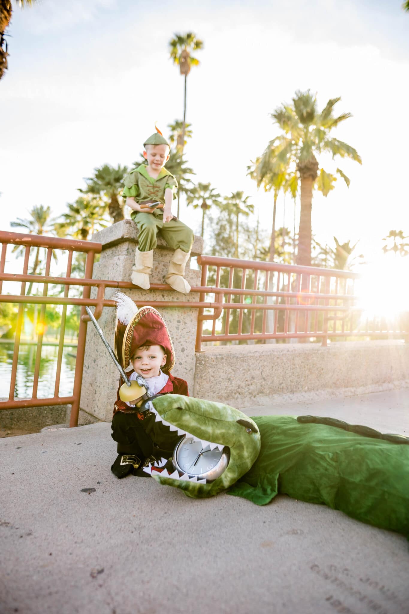 Boys in a Peter Pan, Captain Hook, and Crocodile costume. 