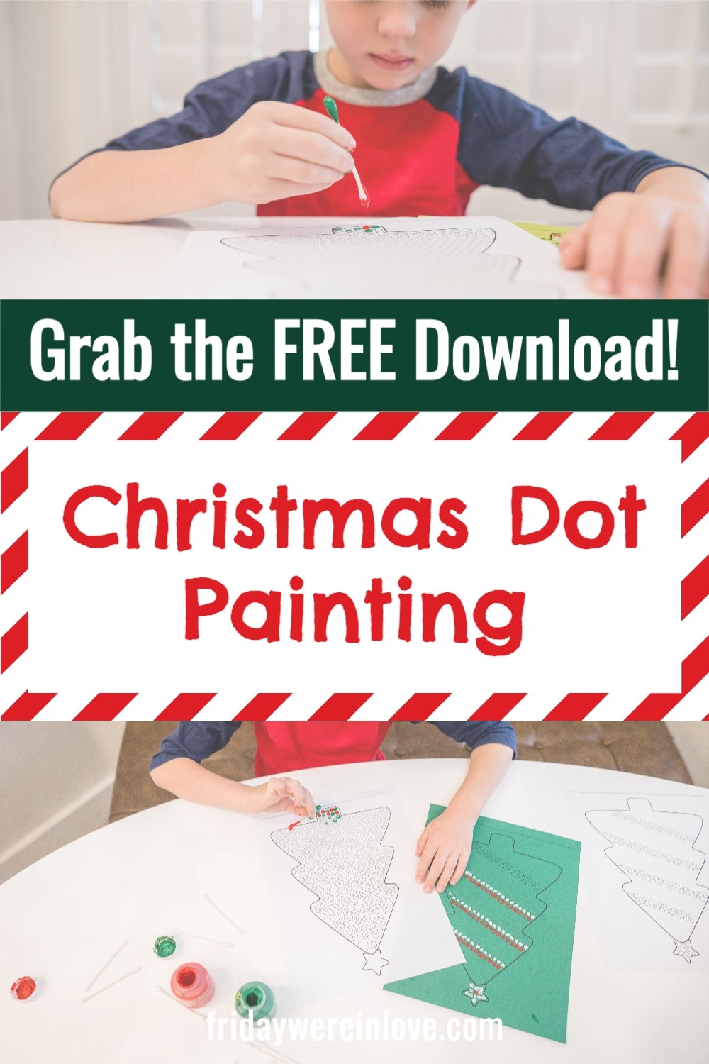 Christmas Dot Painting Qtip Tree Painting FREE Printable Friday We