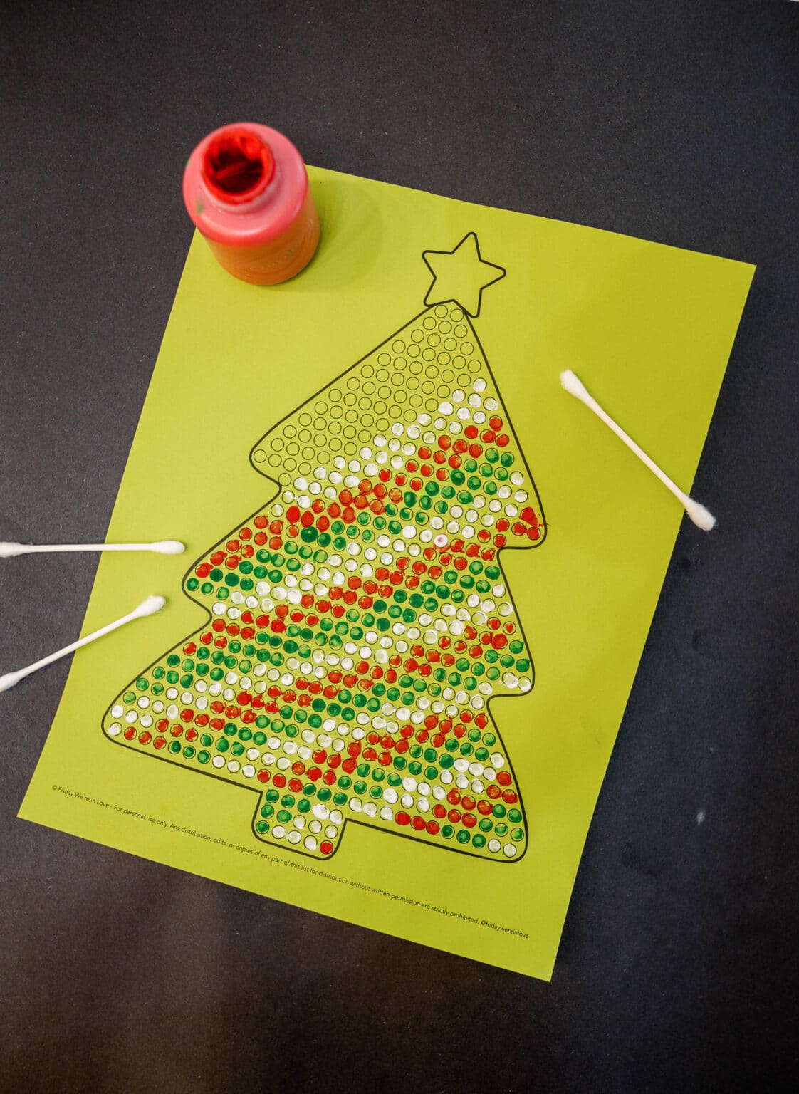 Christmas Dot Painting: Q-tip Tree Painting FREE Printable - Friday We 