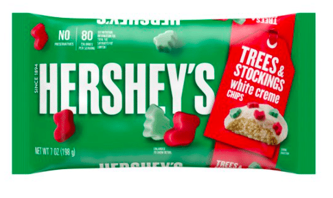 Hershey Red & Green Trees & Stockings Creme Shaped Baking Pieces 7oz Bag