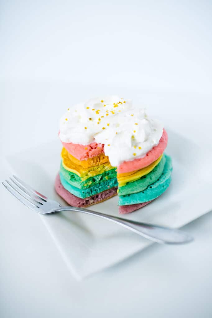 Easy Rainbow Pancakes recipe. 