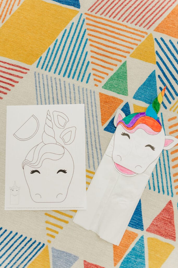 Unicorn Paper Bag Puppet Template