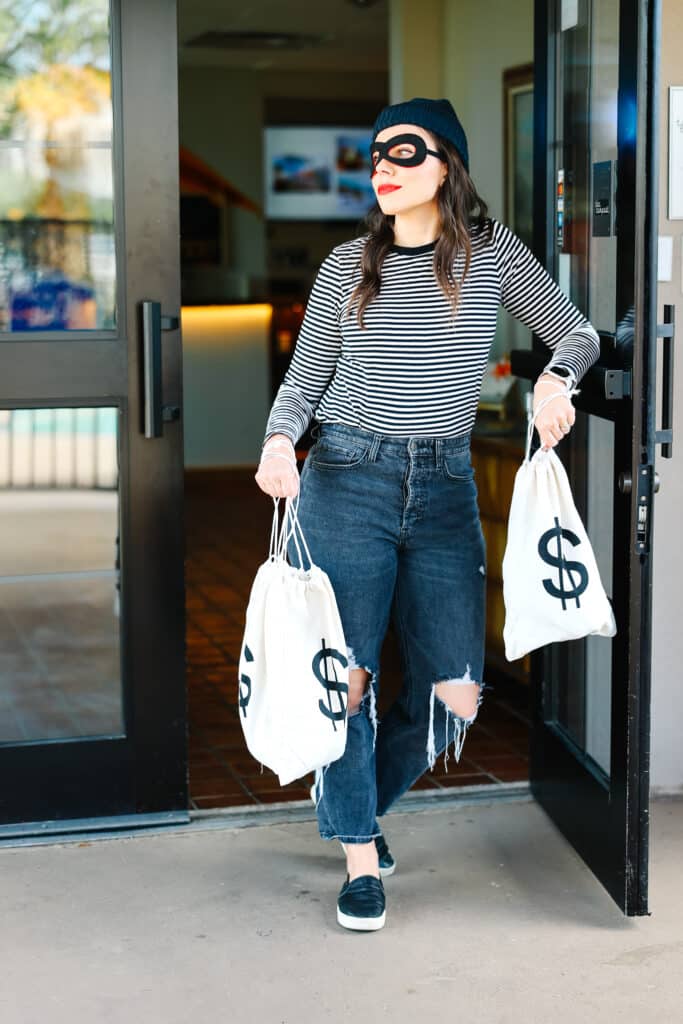 Black and white striped robber shirt sale