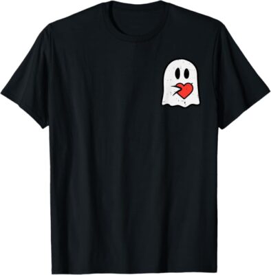 Cute couple Halloween shirt with a ghost holding a heart. 