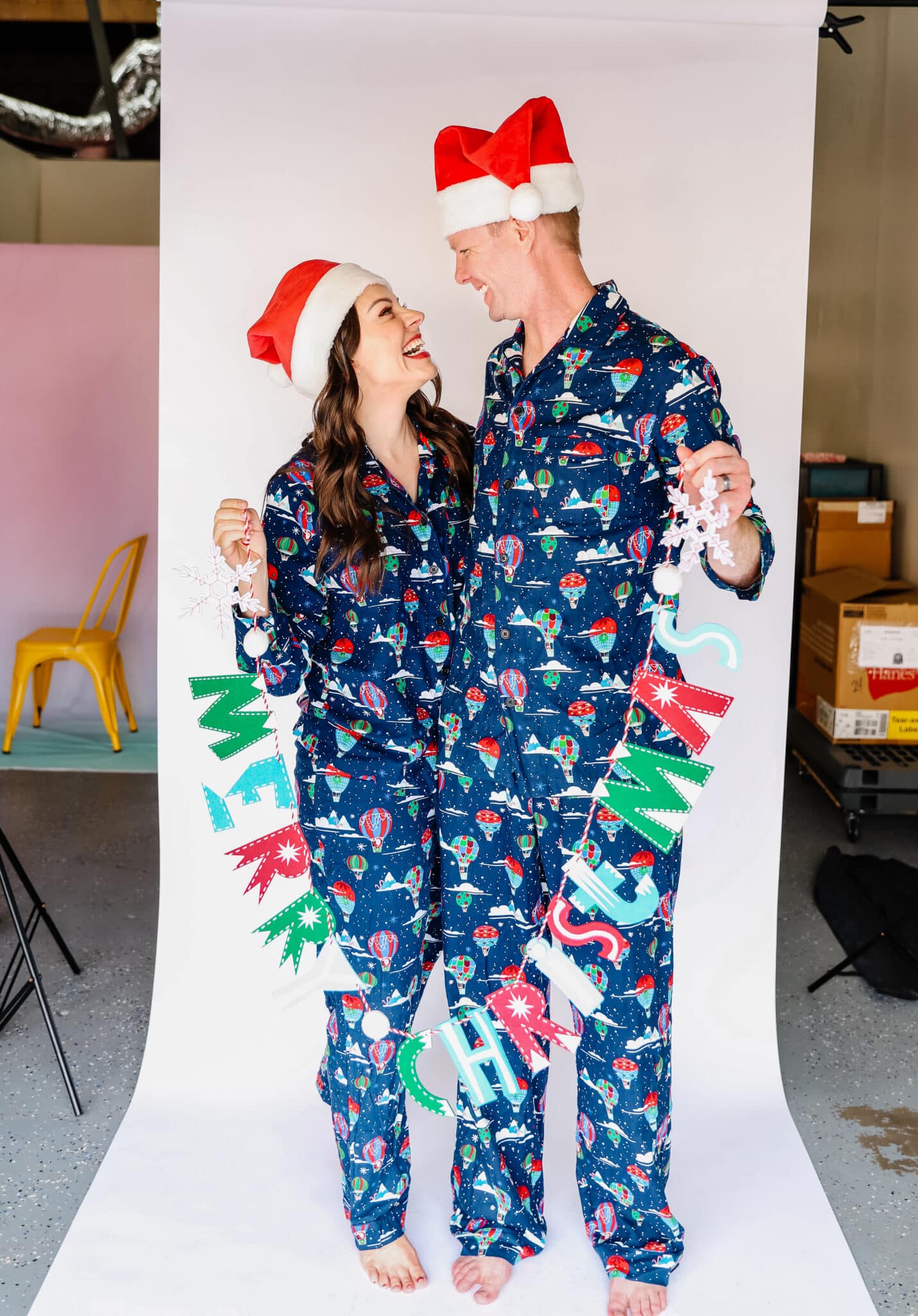 Husband and wife matching christmas online pajamas