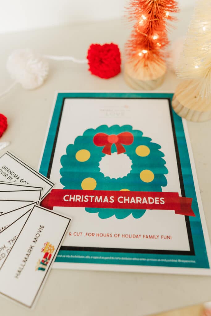 Christmas Charades Idea cards printed and ready for a game of charades. 