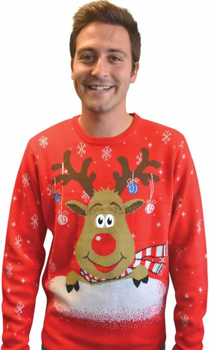 Rudolph animated eyes ugly Christmas sweater. 