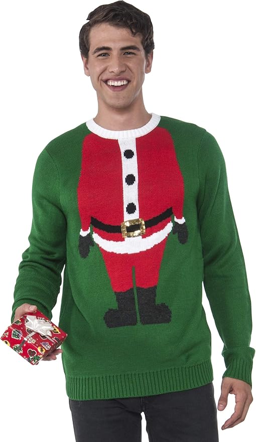 Santa themed ugly Christmas sweater. 