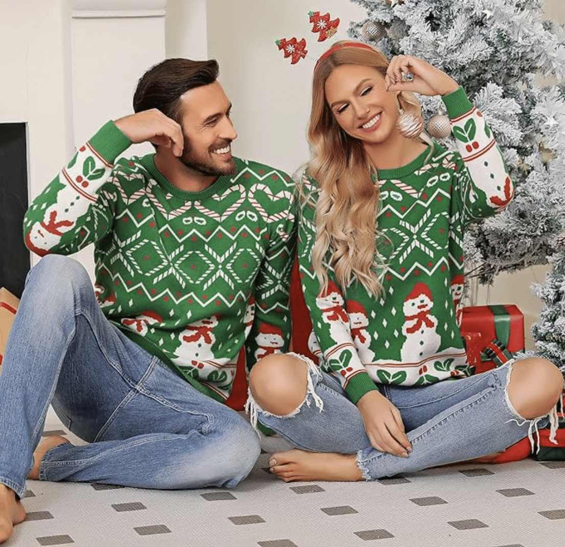 Couples ugly sweater snowman style. 