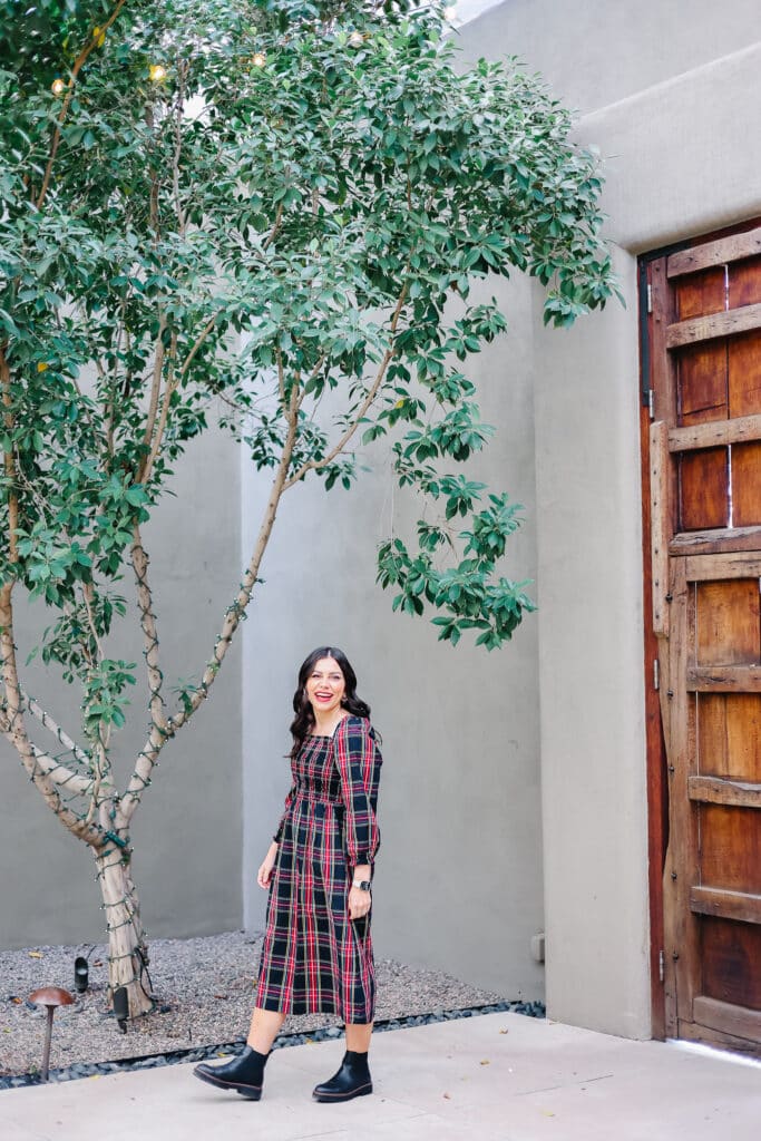 Frugal Fashion Friday Christmas Outfit with Red Sequin Pants