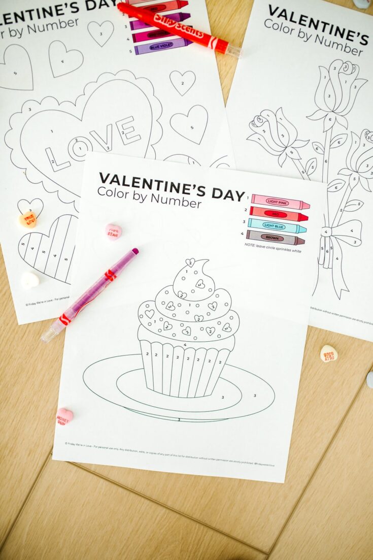 Valentine's Day color by number coloring page