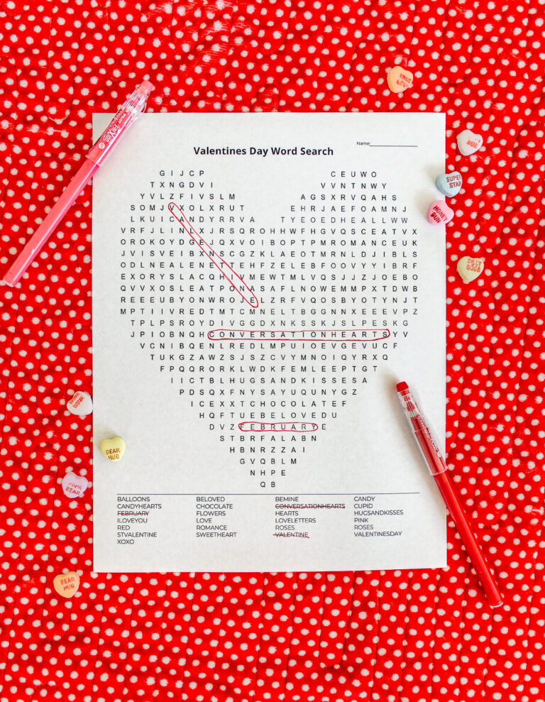 Valentine's Day Word Search Free Printable download. 