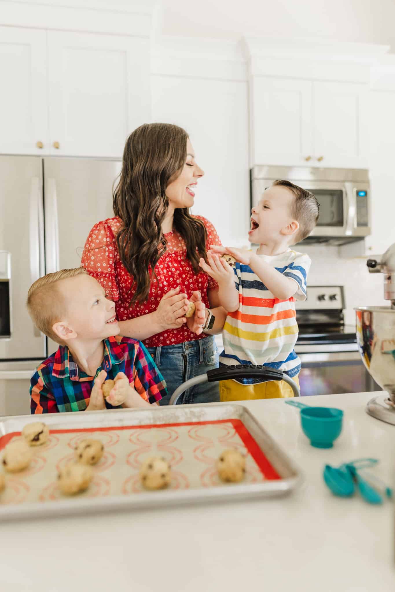 At Home Summer Activities for Kids, mom baking with kids. 