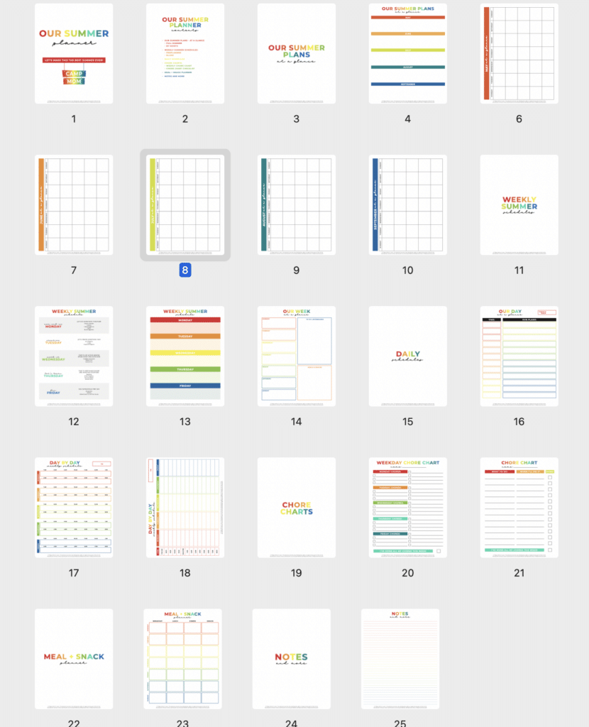 Summer Planner Printable at a Glance. 