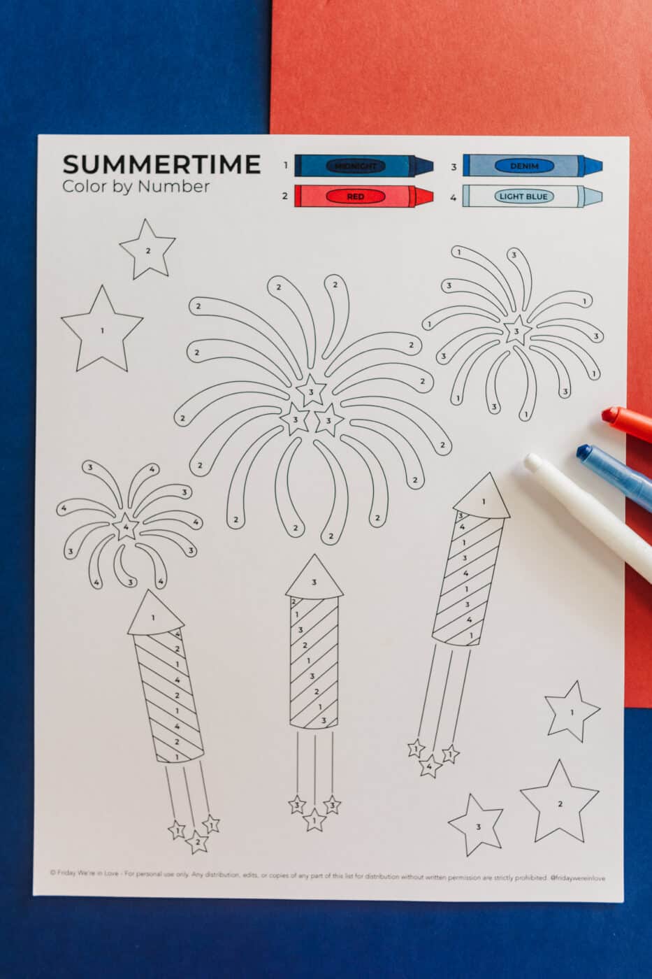 4th of July Color by Number printable download. 