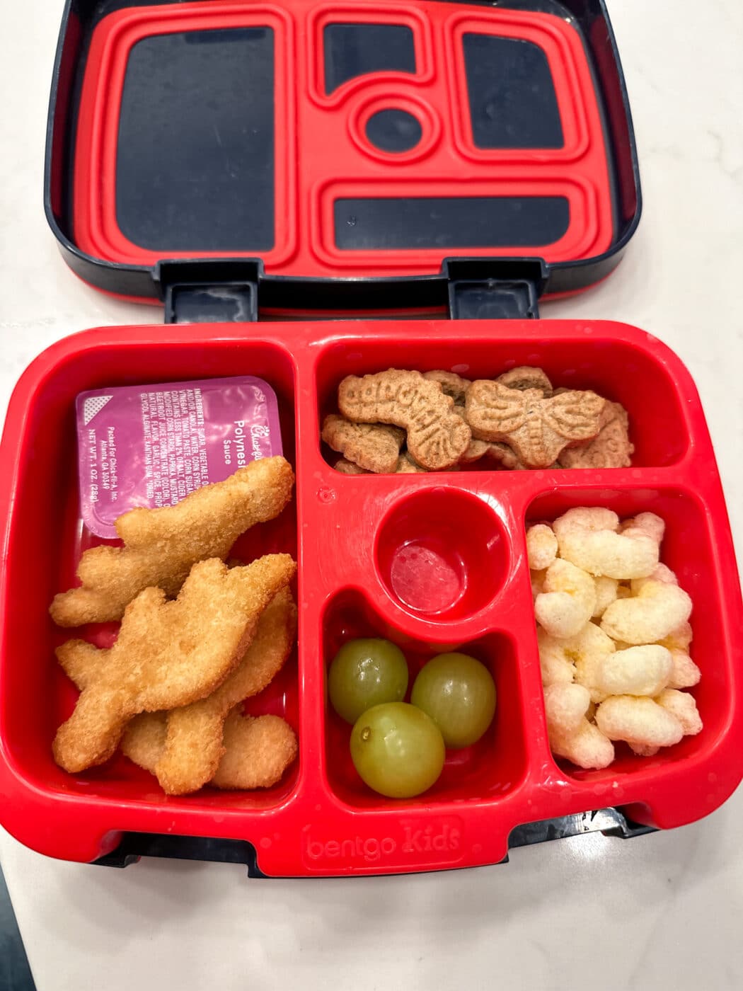 Chicken nugget school lunch.