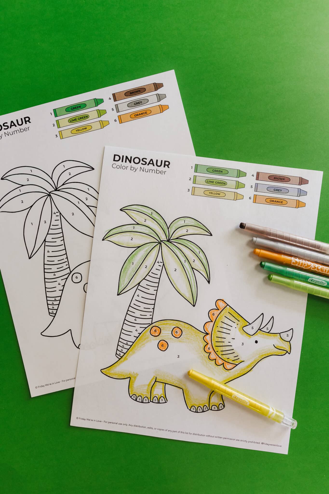 Color by Number Dinosaur Printable. 